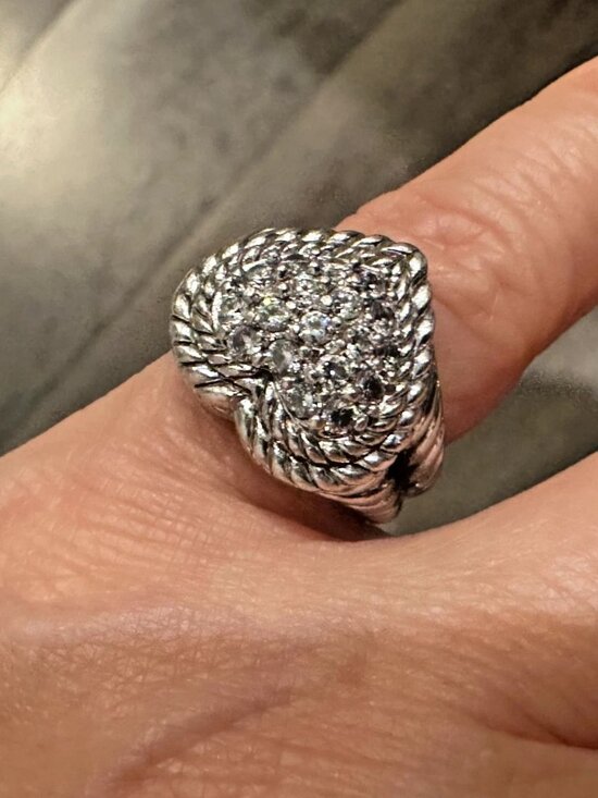 Judith Ripka Jewelry - Judith Ripka Sterling Silver CZ Pave Cable Heart Ring Size 4.75, Weight: 10g.